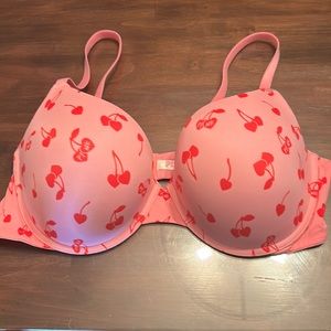 Pink cherry heart push up bra